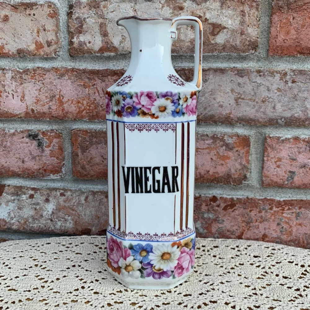 Vintage Czech Kerag Karlsbad Porcelain Floral Oil Cruet